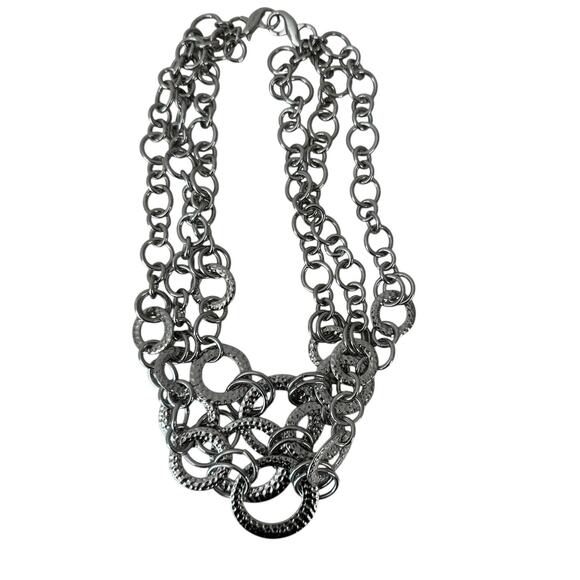 LIA SOPHIA Silver Tone Chunky Chain Link Triple Strand Necklace Versatile 3 pcs - Picture 7 of 9